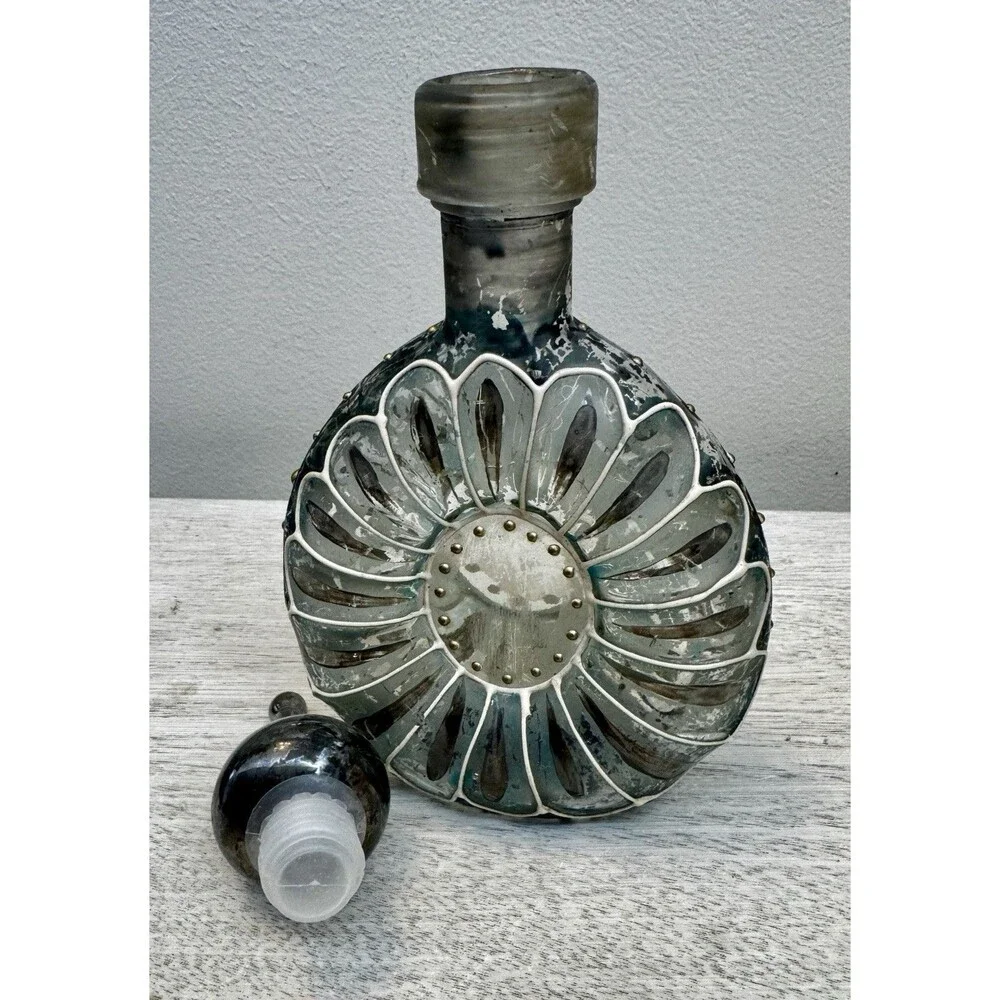 Vtg Italian Empoli Blue Silver Glass Vanity Bottle 9